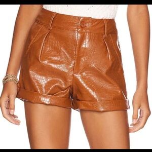 Superdown Revolve Brown Nude Tan Snakeskin Leather party shorts